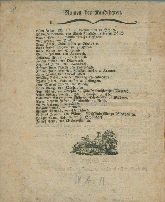 Prüfungskatalog der Normalschule Koblenz 1787