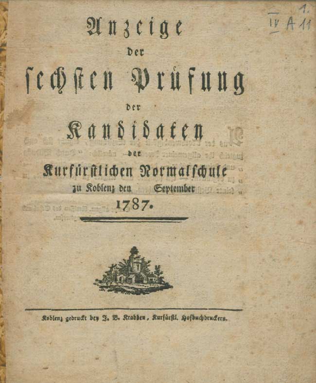 Prüfungsanforderungen Normalschule Koblenz 1787